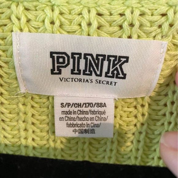 Pink Victoria’s Secret boyfriend knit sweater Sz small Lime Green Oversized new - Picture 5 of 6